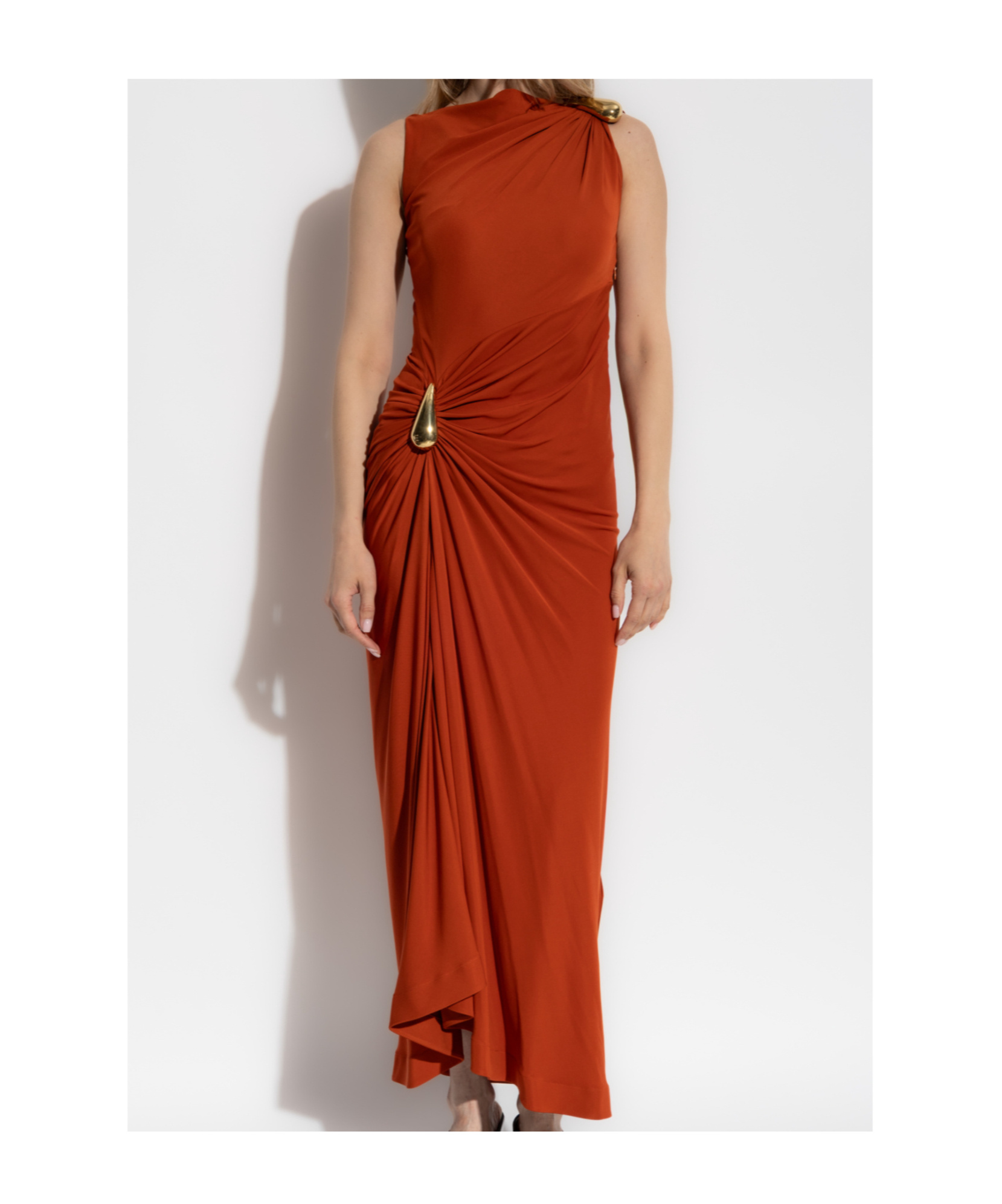 Bottega Veneta Hardware-gathered Jersey Maxi Dress In Burgundy