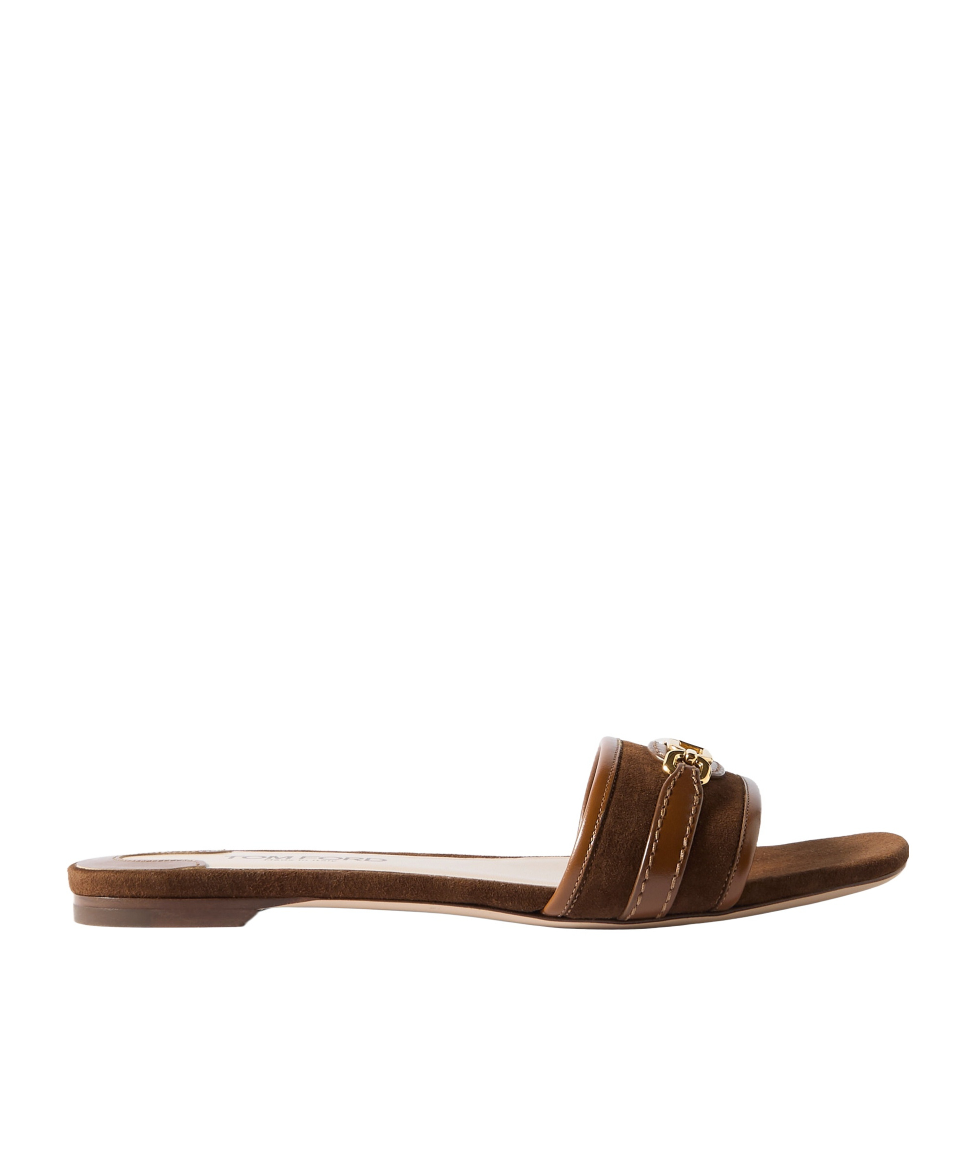 Tom Ford Whitney Logo-embellished Leather-trimmed Suede Slides In Brown