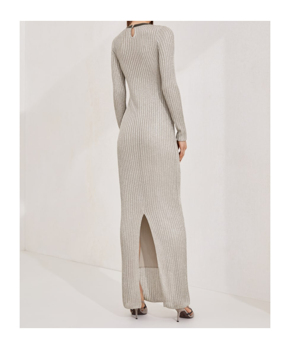 Brunello Cucinelli Sparkling Knit Dress With Monili In Gray