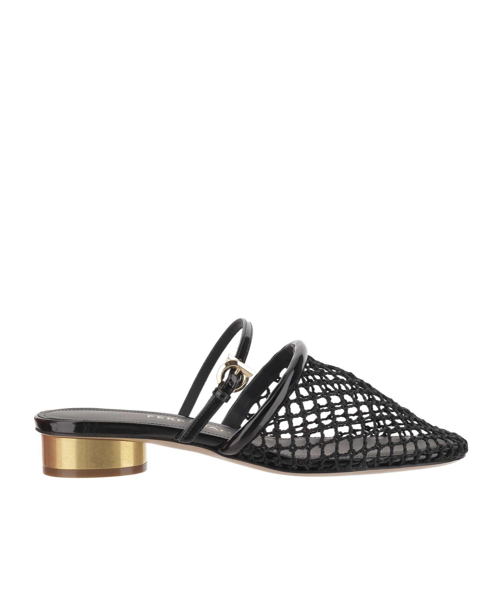 Ferragamo Mesh And Leather Mules In Black