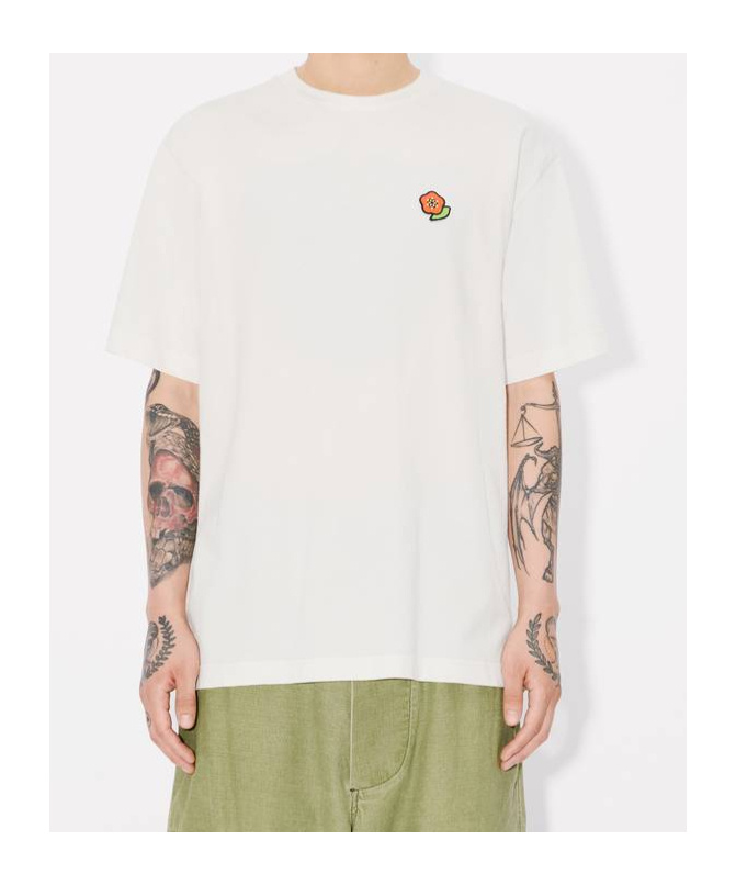 Kenzo White Crewneck T-shirt With Logo Patch On The Front In Cotton Man In White