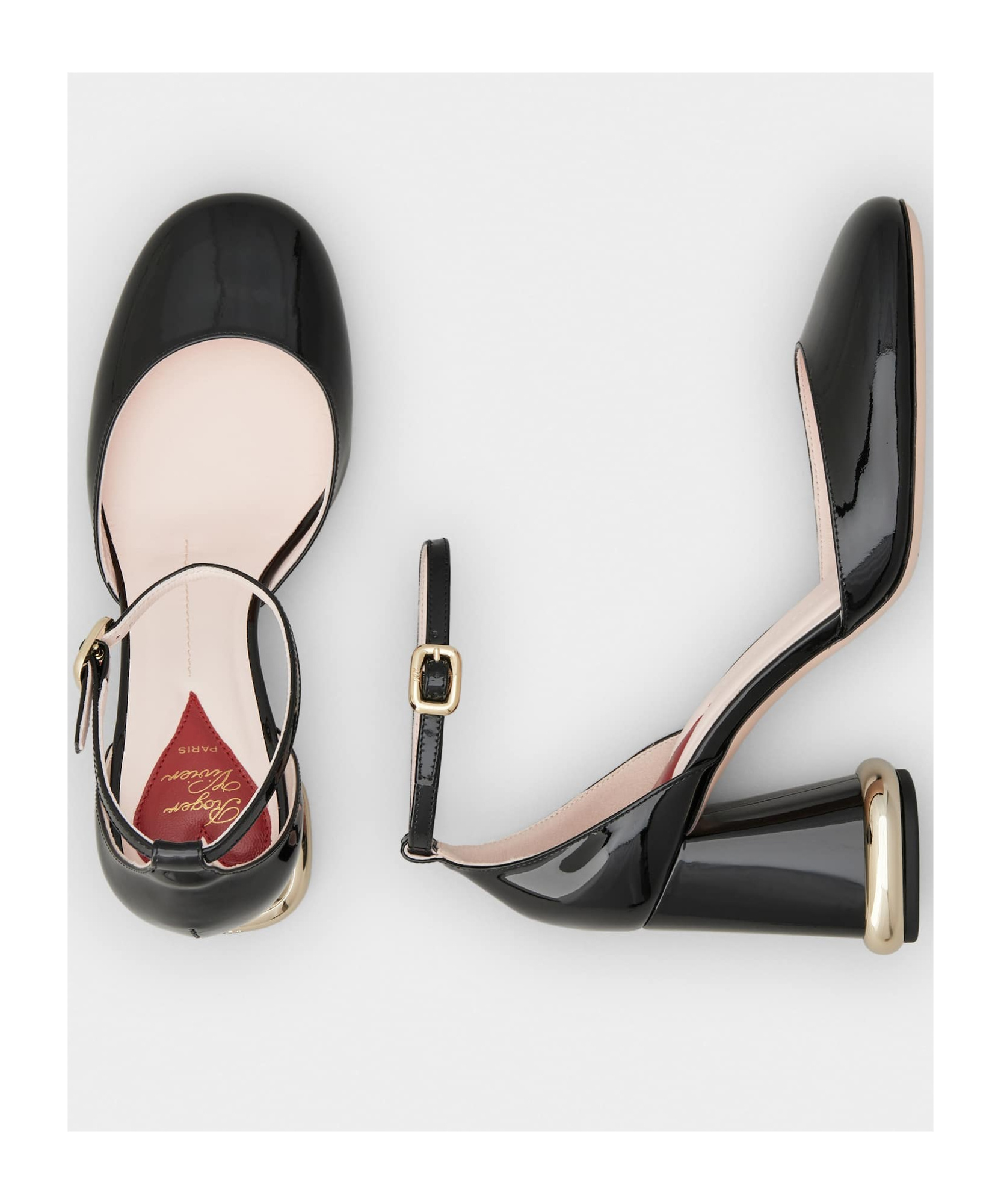 Roger Vivier Patent Leather Pumps With Ankle Strap And Statement Heel 9cm In Black