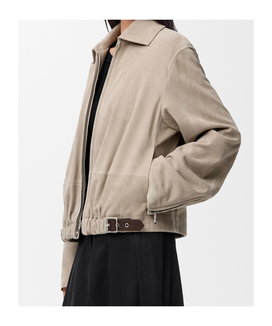 Loewe Belted Jacket In Suede Goatskin In Pink