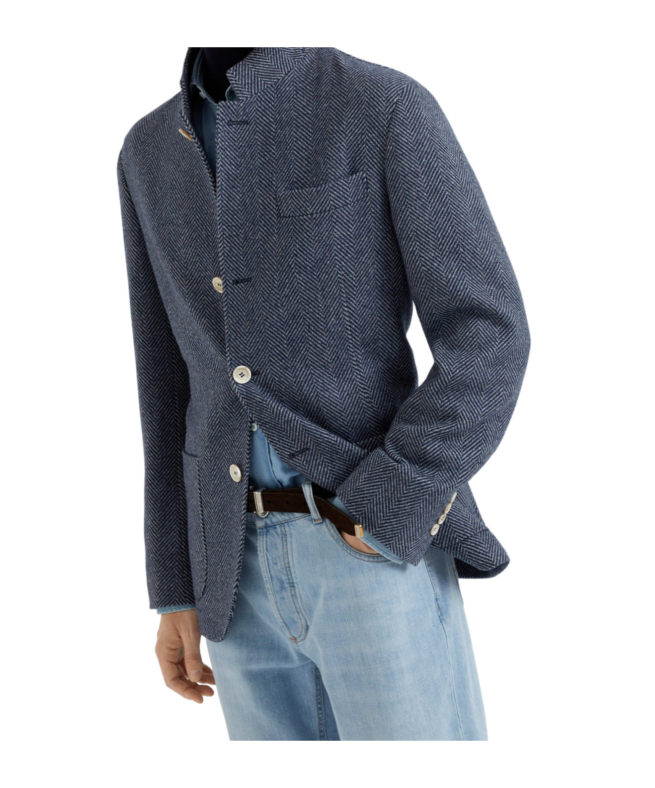 Brunello Cucinelli Water-resistant Herringbone Jacket In Blue