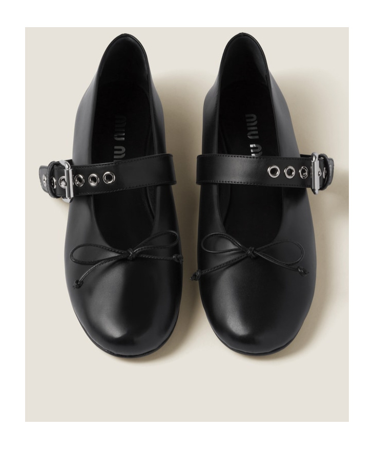 Miu Miu Buckled Leather Ballerina Shoes In Black
