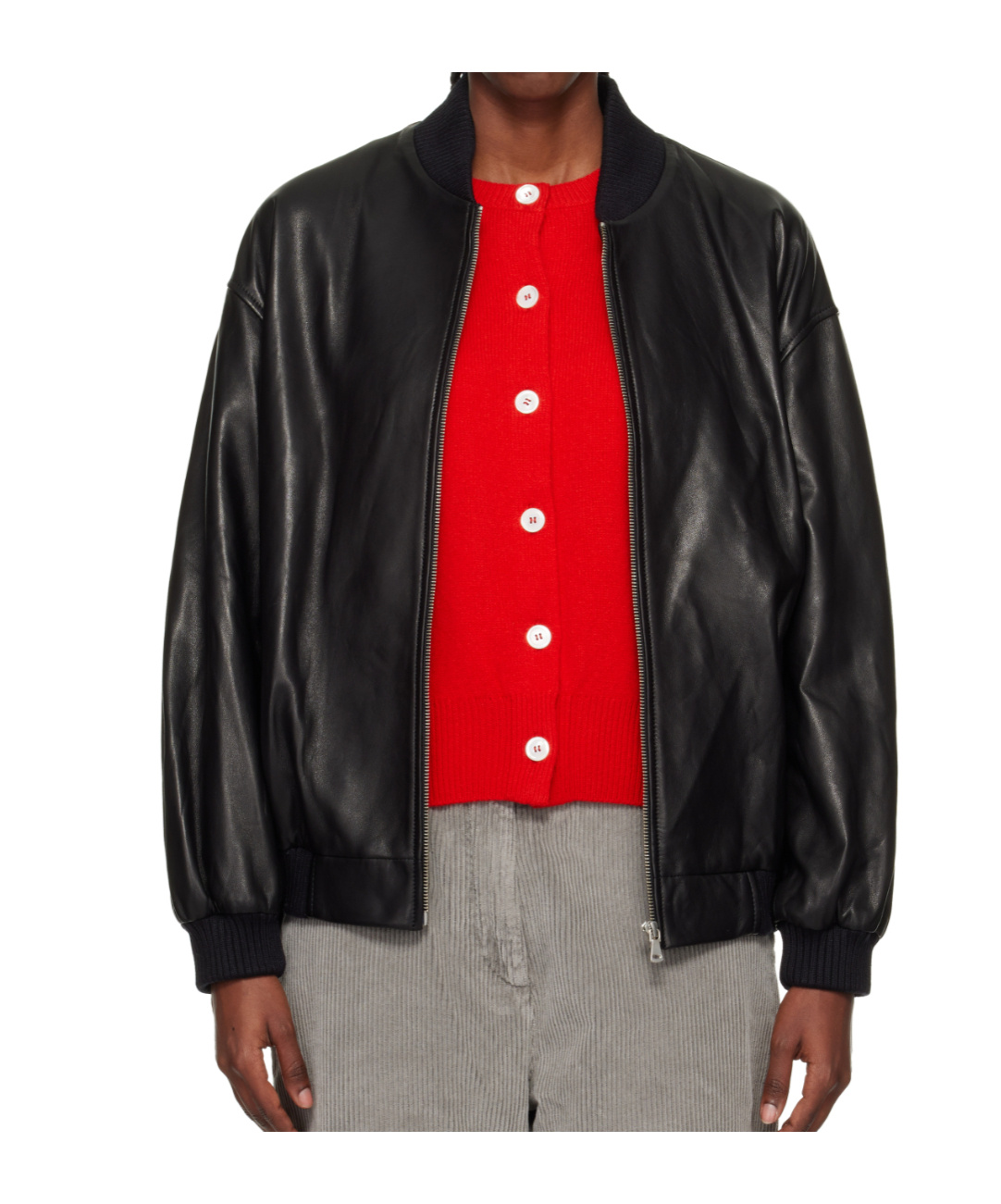 Nour Hammour Long-sleeved Bomber Leather Jacket In Black