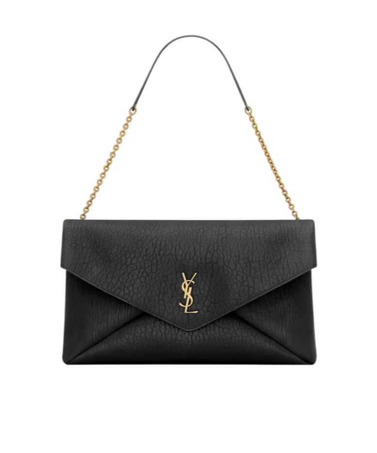 Saint Laurent Cassandre Xxl Envelope Pouch On Chain In Lambskin In Black