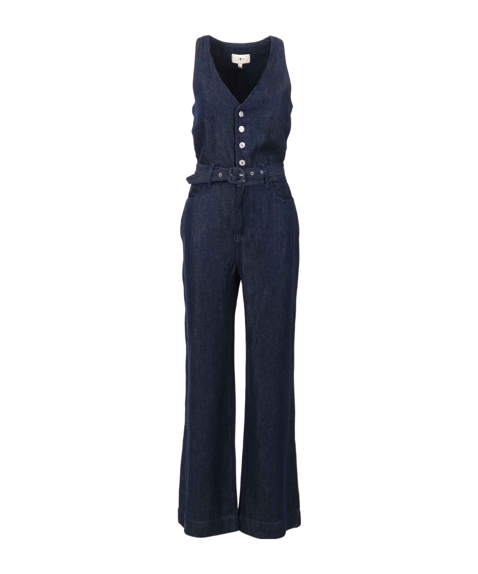 7 For All Mankind Wide Leg Tailored Jumpsuit Dark Rinse With Self Belt In Blue
