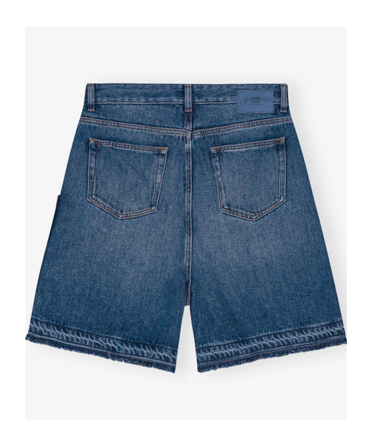 Ganni Blue Shorts With Belt Loops And One Front Patch Pocket In Denim Woman In Blue