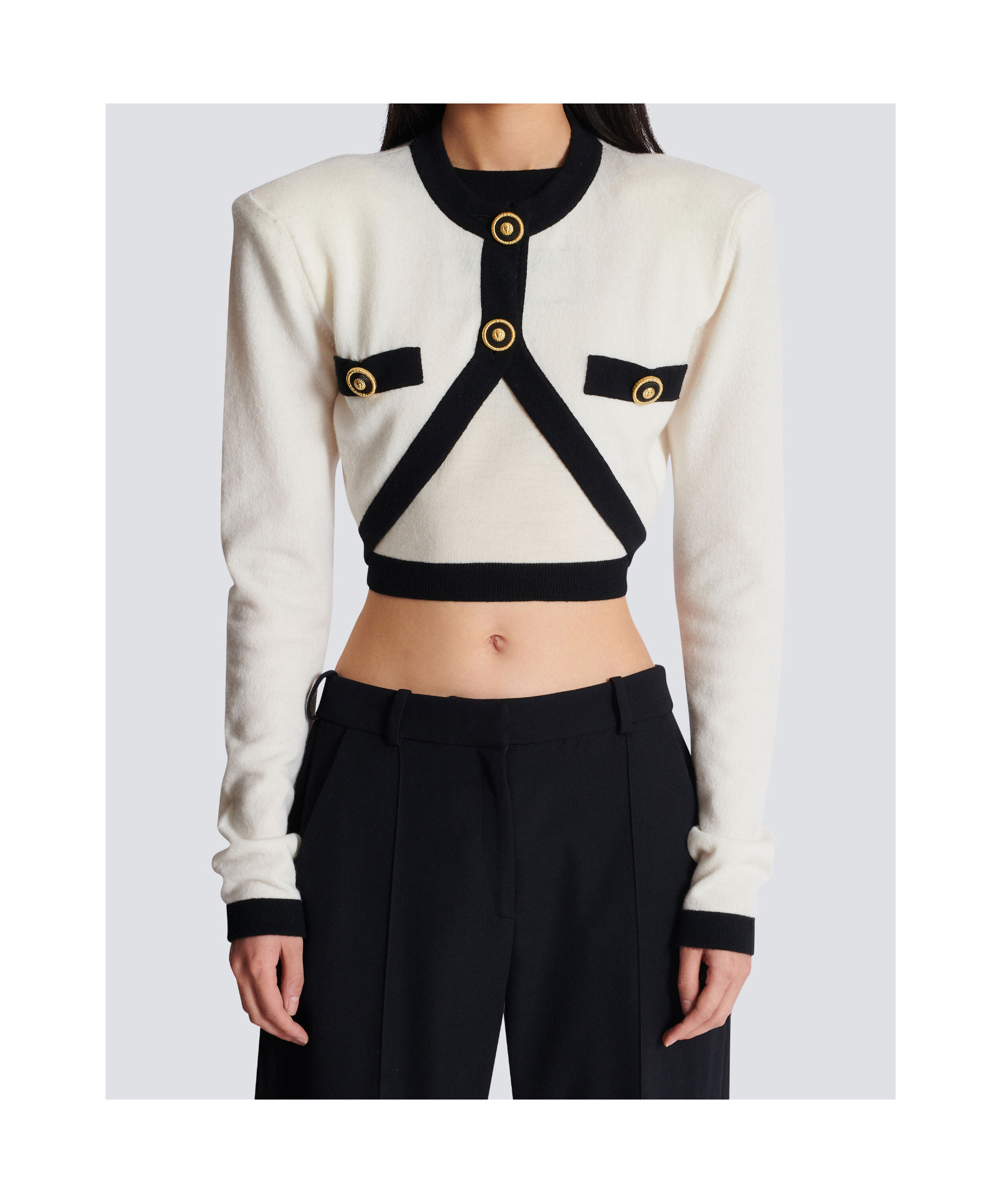 Balmain Cropped Knit Cardigan In White