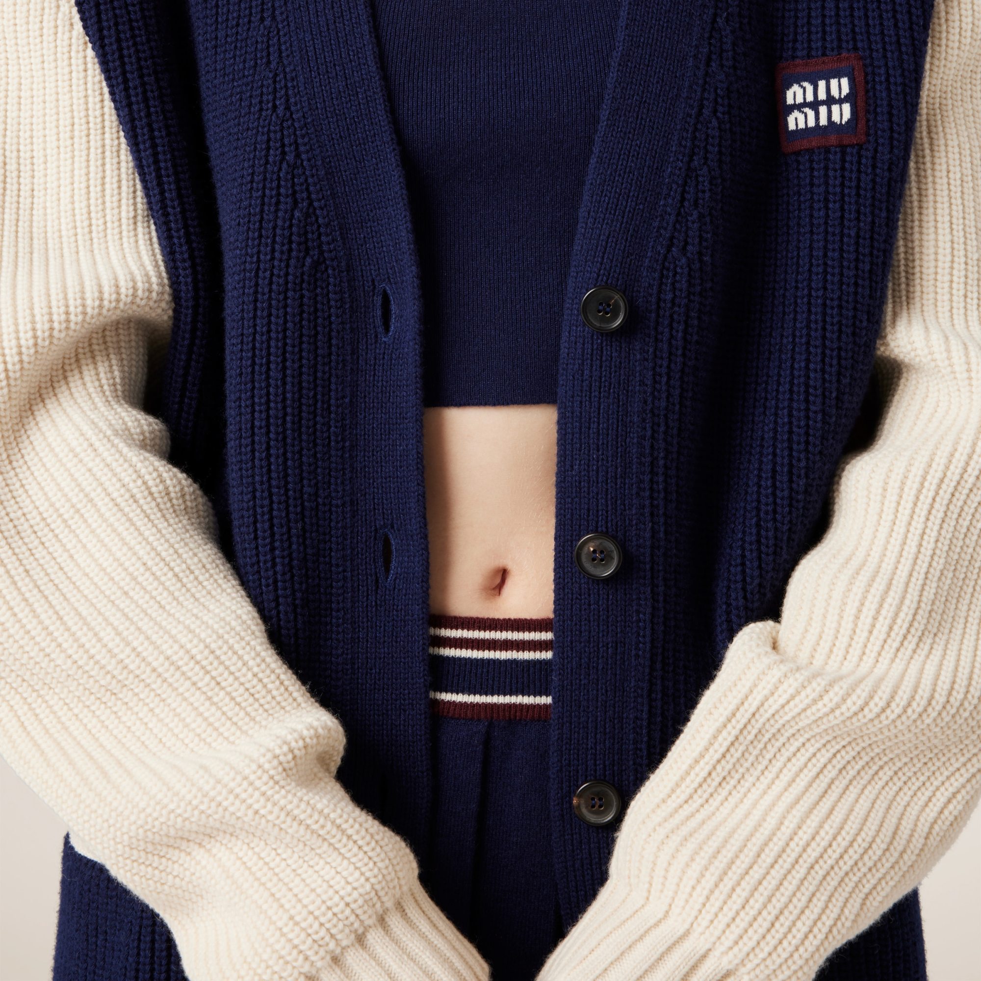 Miu Miu Ribbed-knit Cardigan In Black