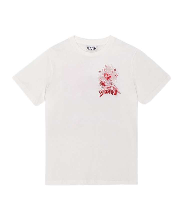 Shop Ganni White Celestial Poster Relaxed T-shirt