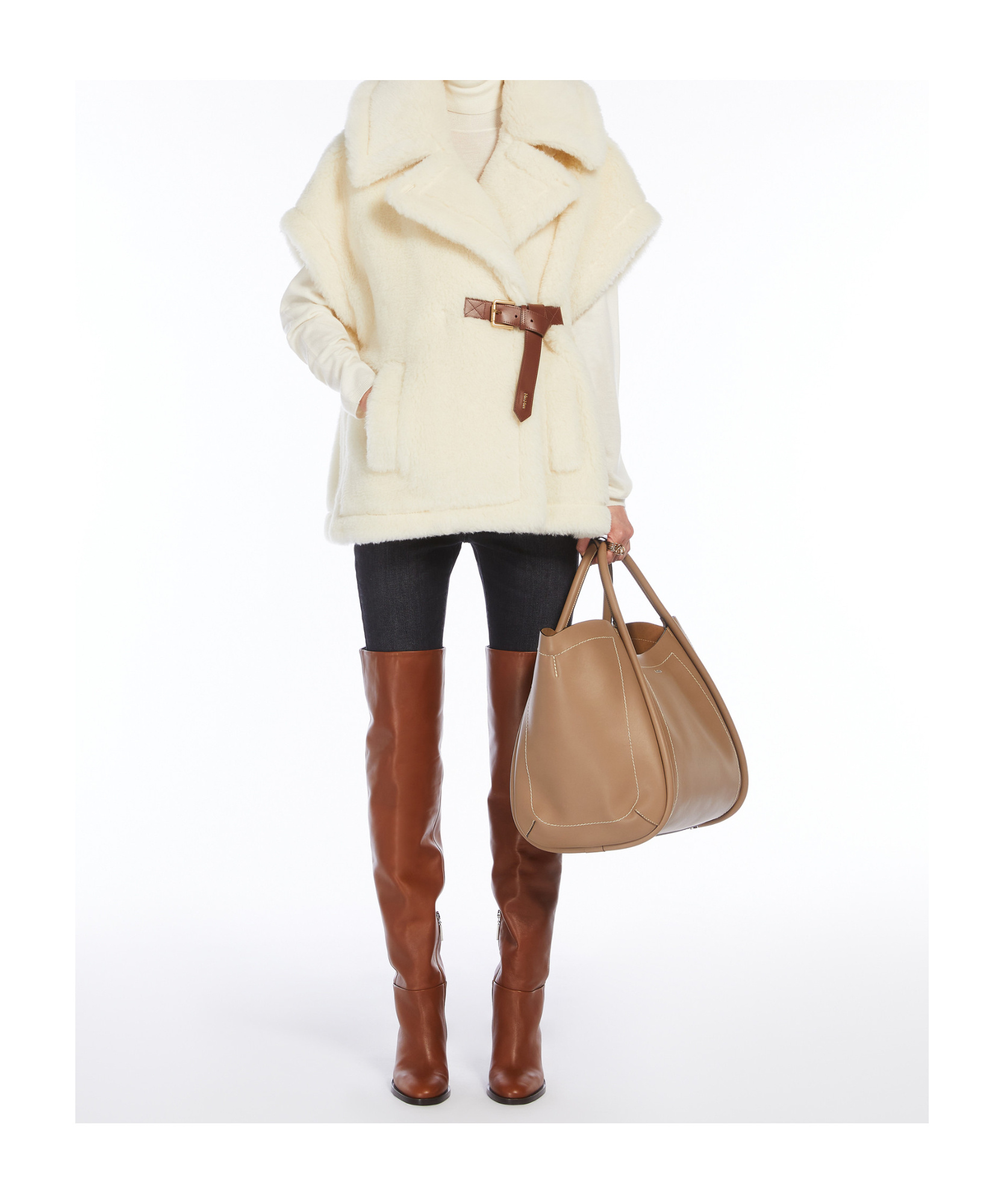 Max Mara Newabavo Double-breasted Shearling Coat In Neutral