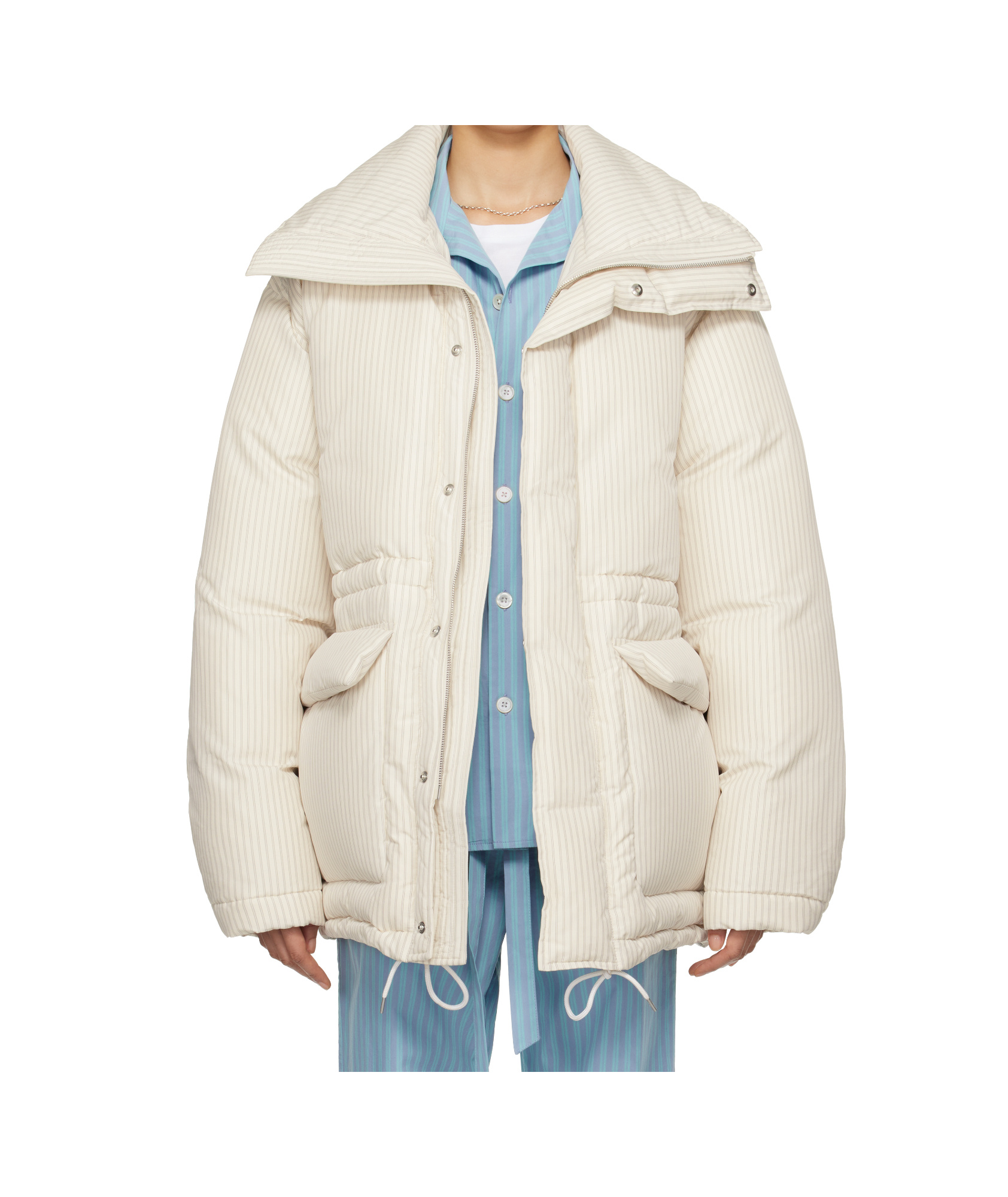 Tekla Ssense Exclusive White Auralee Edition Stripe Down Jacket In White