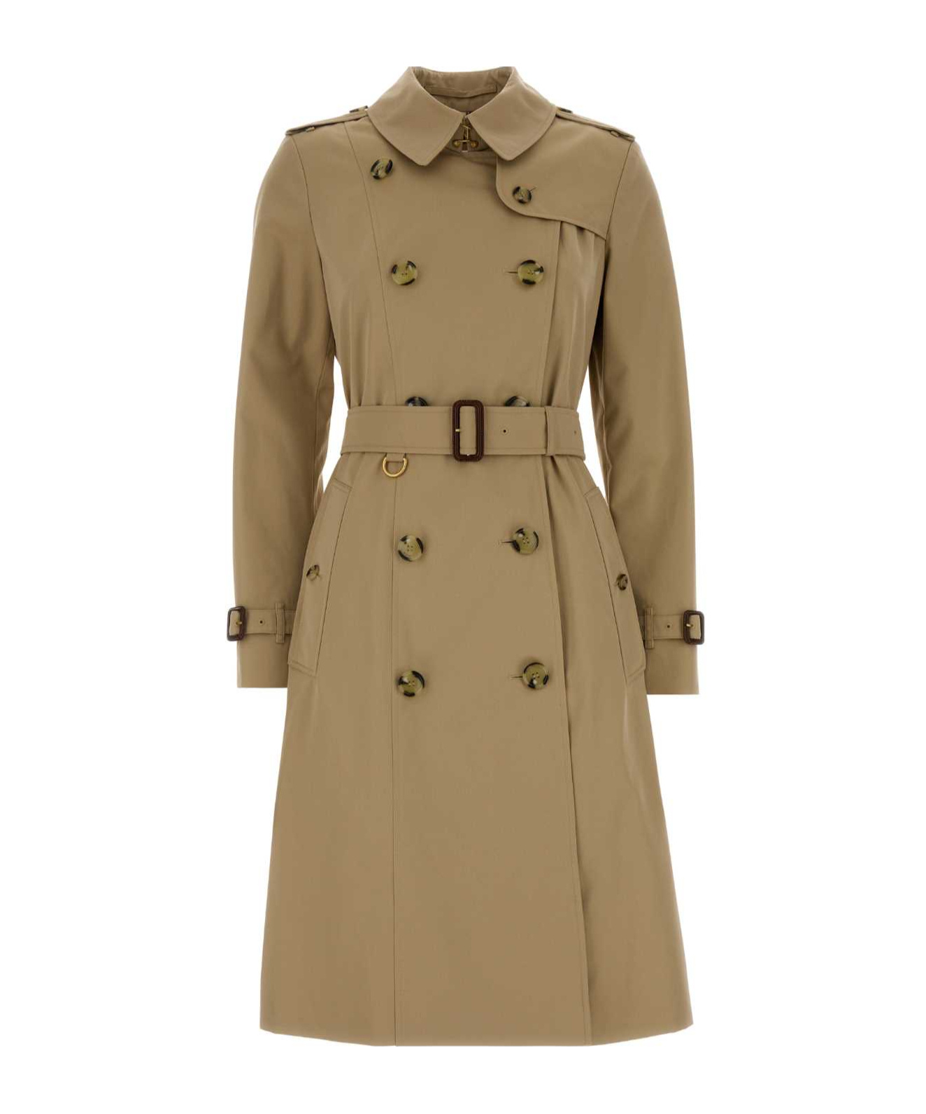 Burberry Women Beige Double-breasted Trench Coat With Matching Belt In Cotton Woman In Neutral