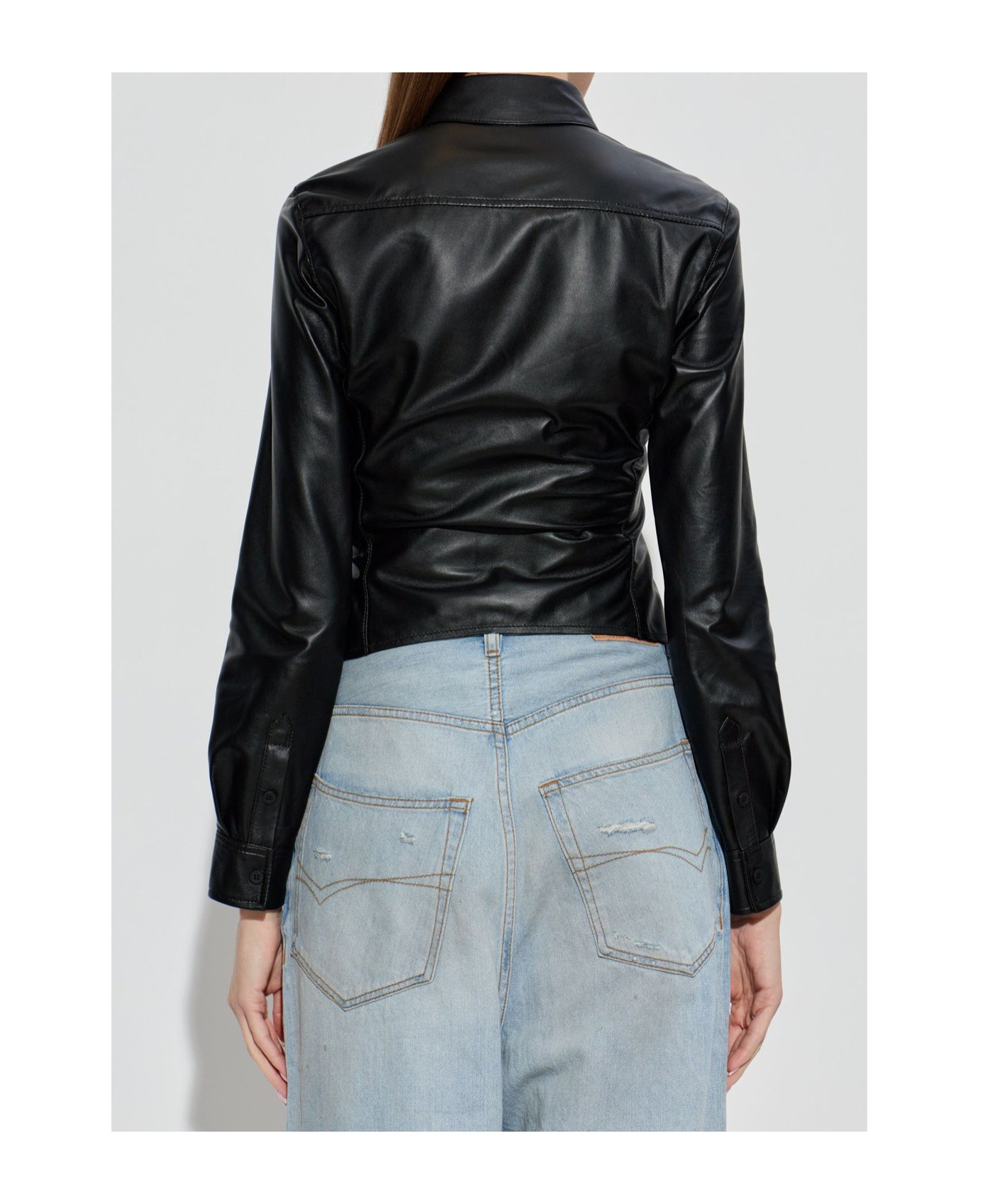 Balenciaga Runched Long-sleeve Shirt In Black