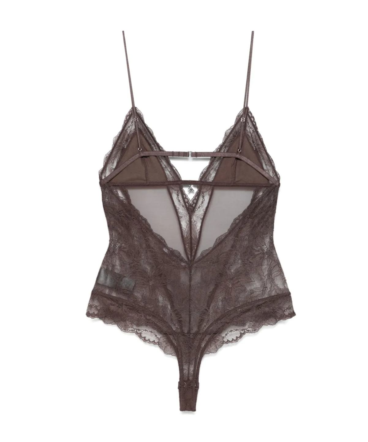Shop Patrizia Pepe Lace Bodysuit In Cedar Brown