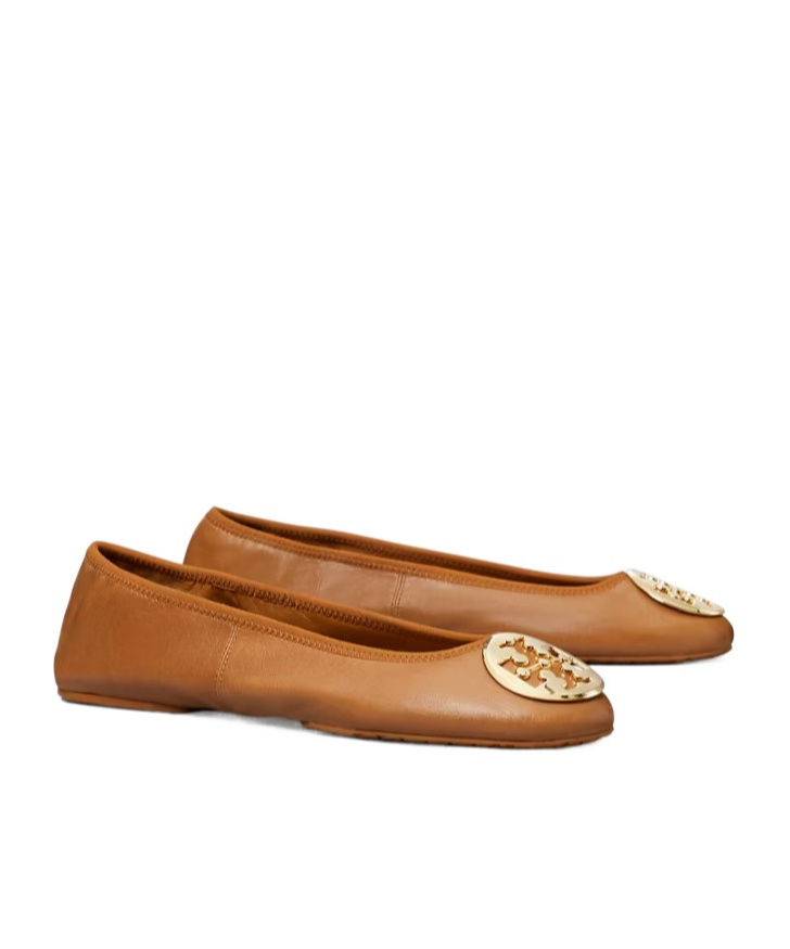 Tory Burch Minnie Travel Ballet With Metal Logo In Brown
