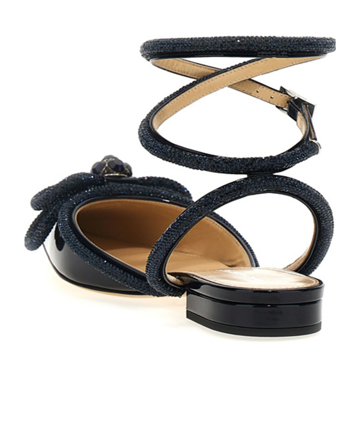 Mach&mach Navy Blue Double Bow Ballet Flats In Black