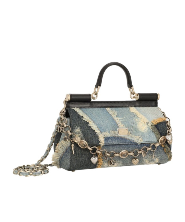 DOLCE & GABBANA SICILY DENIM PATCHWORK CROSS BODY BAG