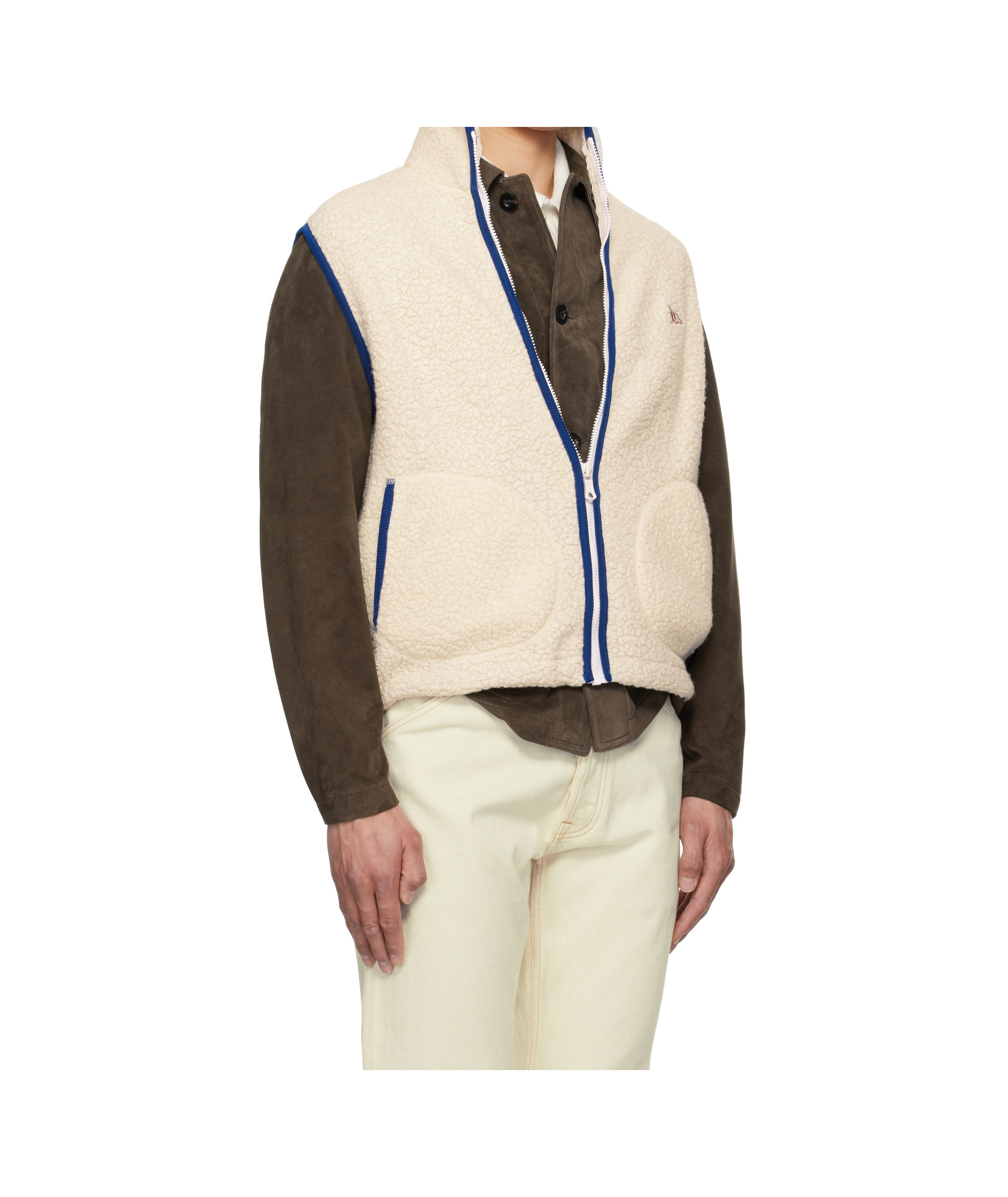 Drake's London Boucle Wool Zip Fleece Vest In Ecru
