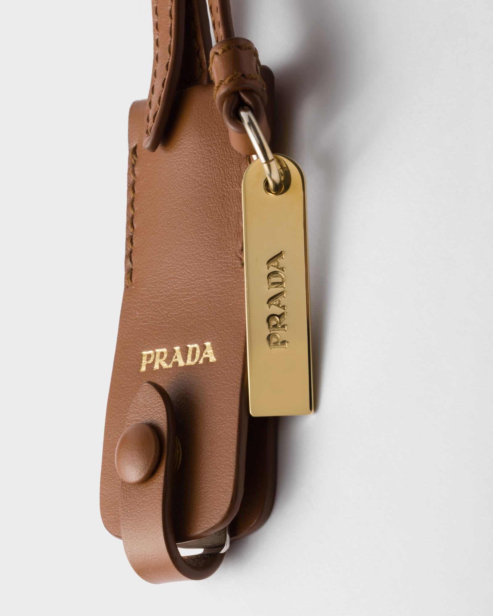Prada Leather Keychain Charm With Mirror Case In Brown