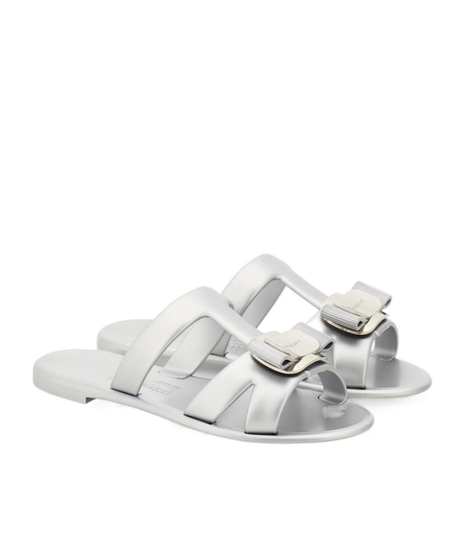 Ferragamo Slide Sandals Gold Plate In White