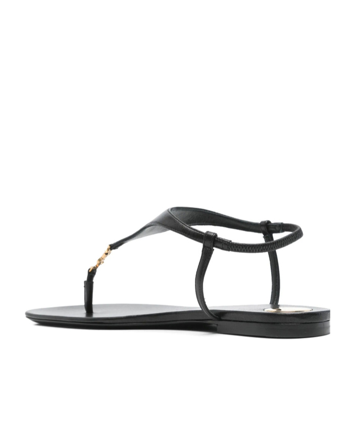 Saint Laurent Sandali Piatti Cassandre In Pelle Liscia Con Tomaia Triangolare In Black