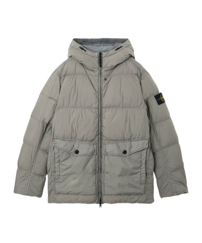 Stone Island Logo Patch Zip-up Hooded Jacket In Gray