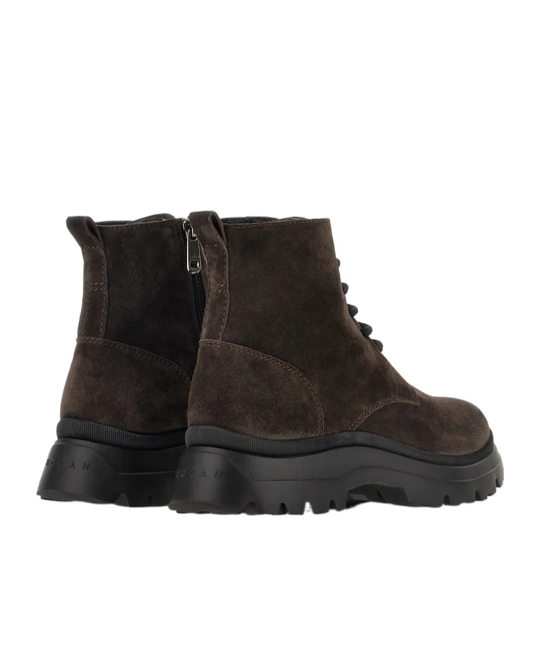 Hogan Chunky Sole Lace-up Suede Ankle Boots In Brown