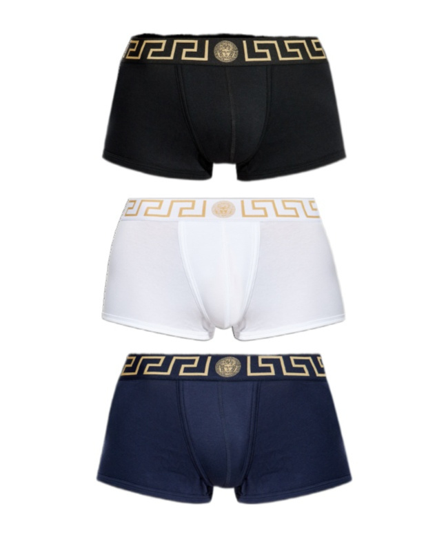 Versace Greca Border Trunks Multicolour Three-pack In Black