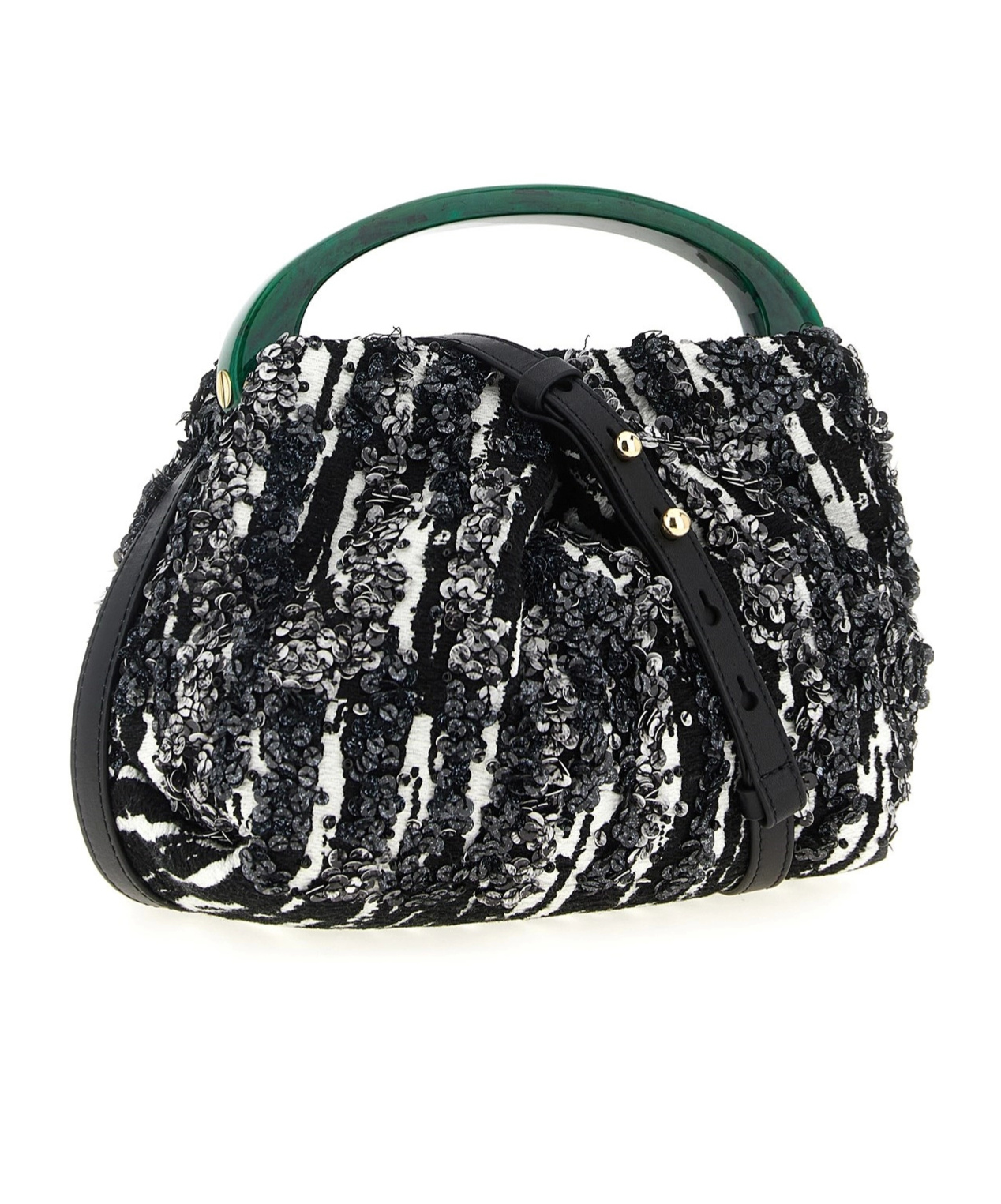 Dries Van Noten Small Pleated Jacquard With Resin Handle Bags In Black