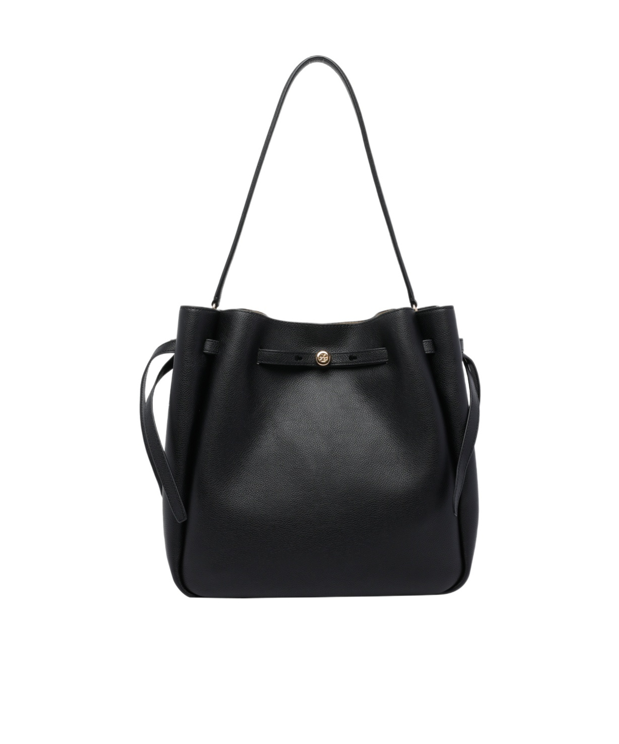 Tory Burch Large Romy Pebble Leather Bucket Bag In Black