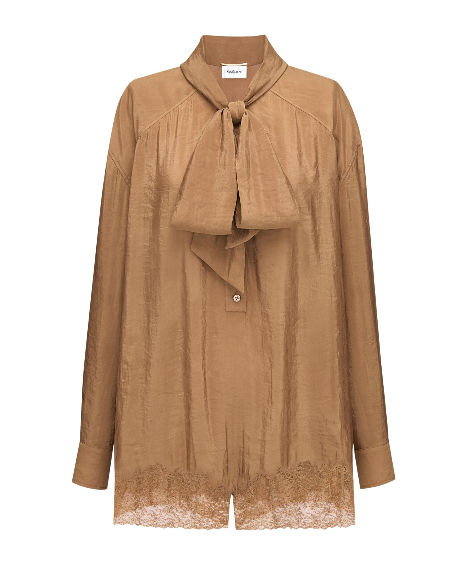 Saint Laurent Lavallière Romper In Taffeta In Brown