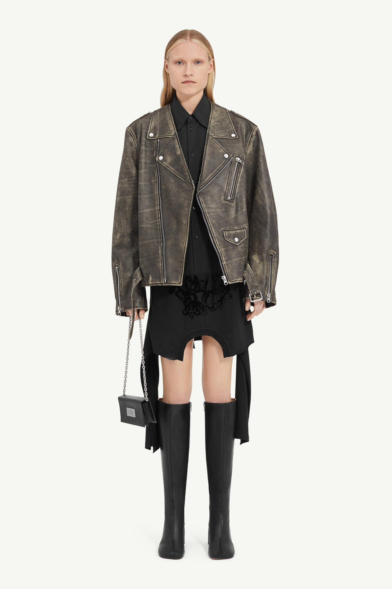 Mm6 Maison Margiela Distressed-effect Leather Jacket In Black