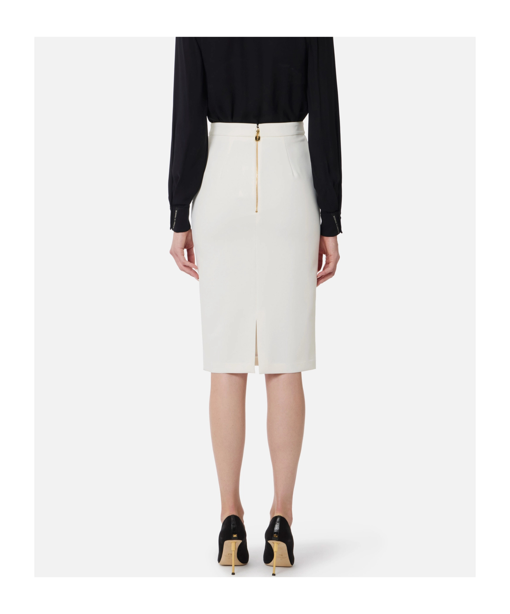 Elisabetta Franchi Gold-buckle Pencil Skirt In Blue