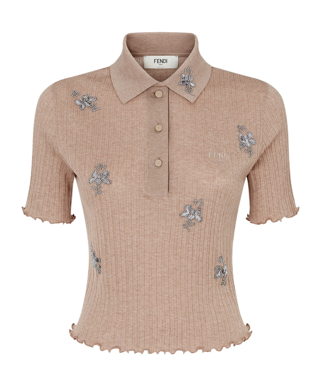 Fendi Women Floral Embroidery Polo Shirt In Nude