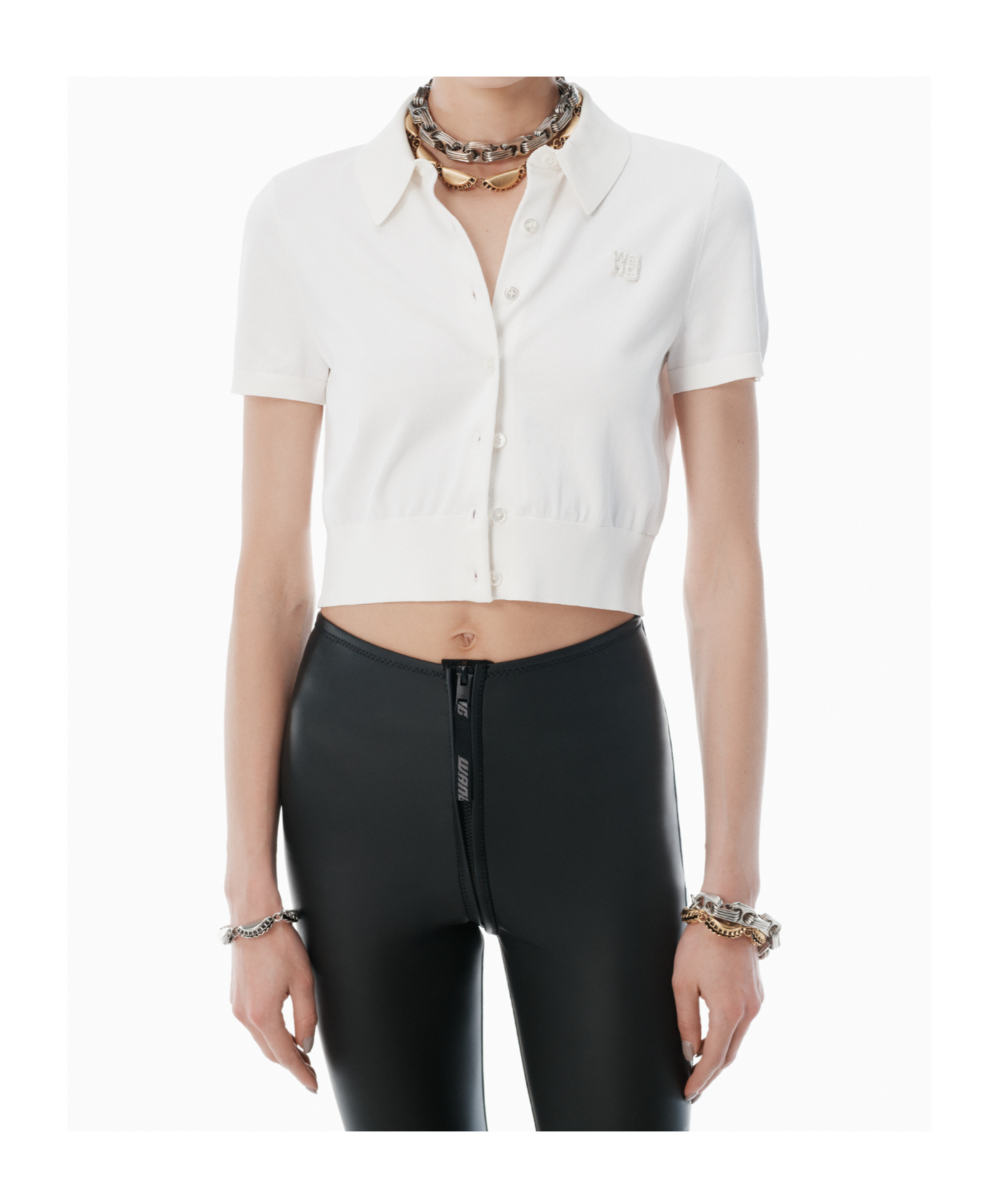 Alexander Wang Button-front Short-sleeve Knit Top In White