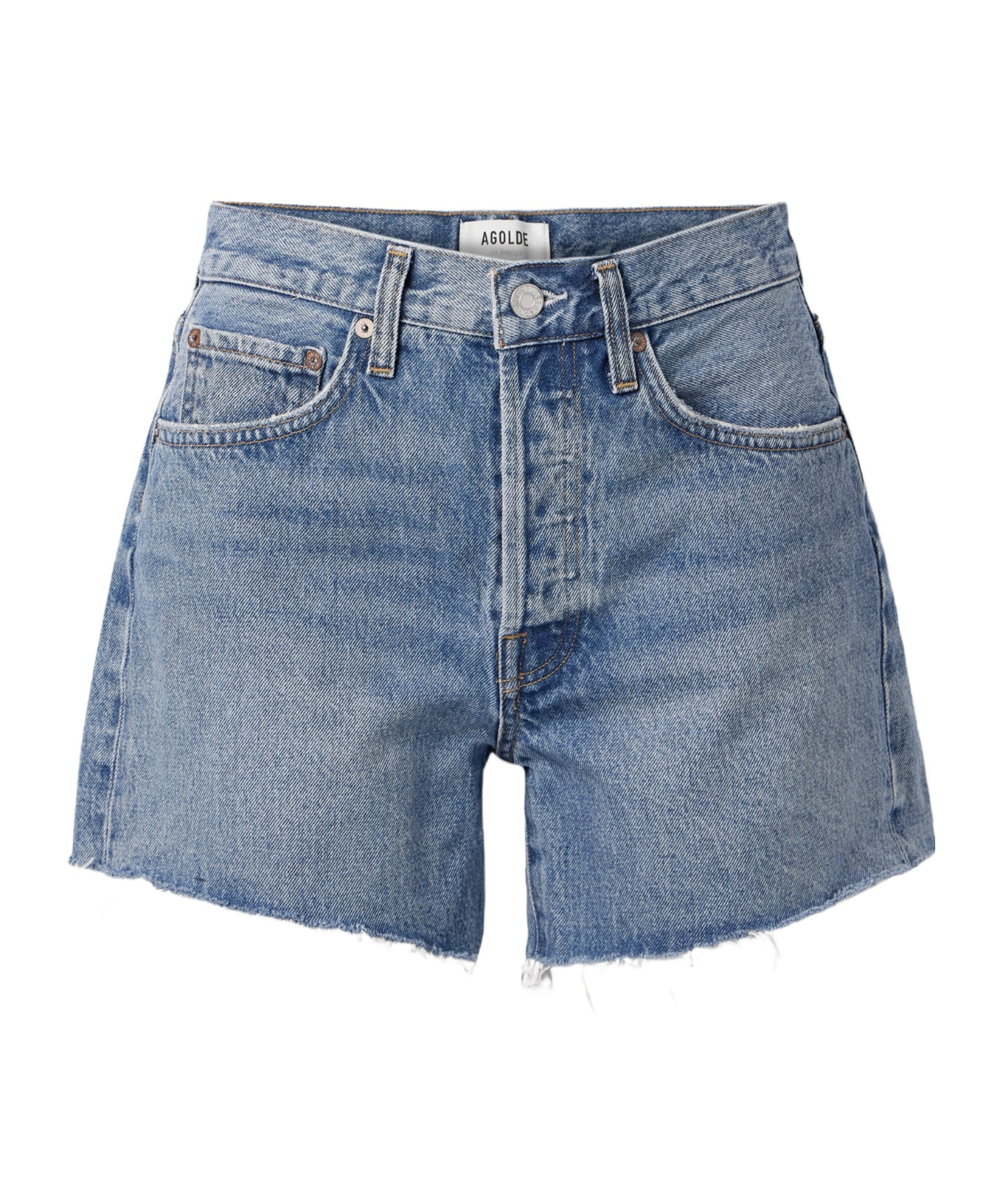 Agolde Distressed Buttoned Denim Shorts In Blue