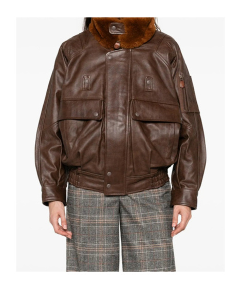 R13 Long-sleeved Leather Jacket In Brown