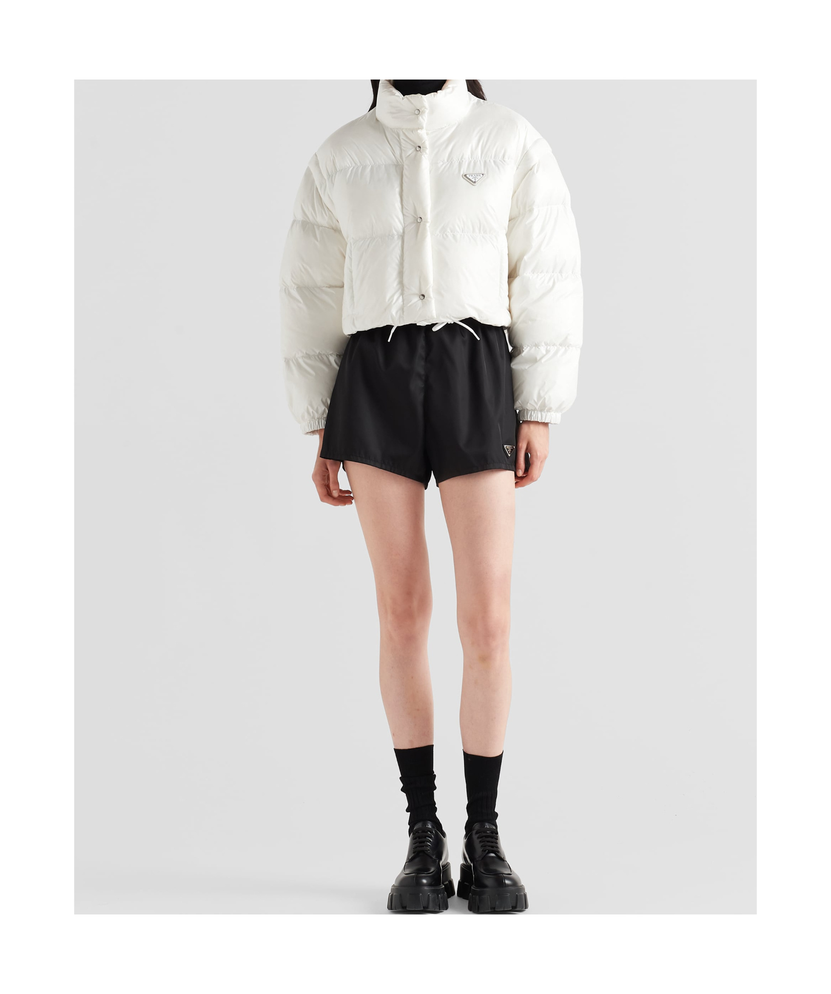 Prada Re-nylon Cropped Convertible Down Jacket In White