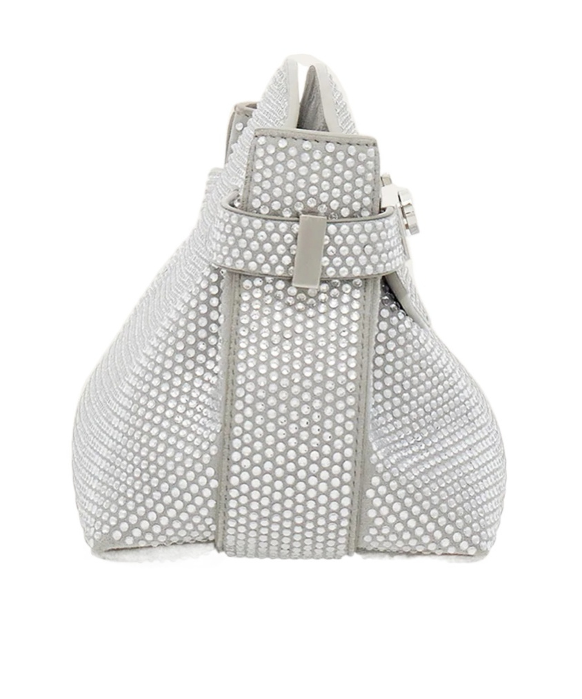 Ferragamo Crystal Decorated Mini Hug Shoulder Bag In Gray