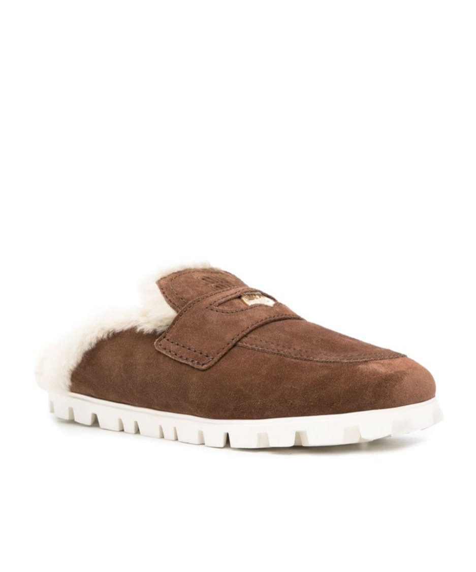 Miu Miu Logo Muller Shoes In Brown