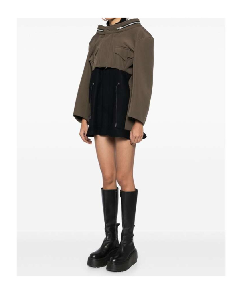Sacai Grosgrain Bonding X Wool Melton Dress In Black