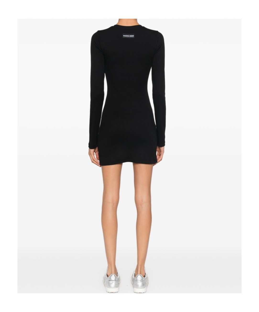 Marine Serre Fitted Black Mini Dress With Long Sleeves And Round Neckline In Black
