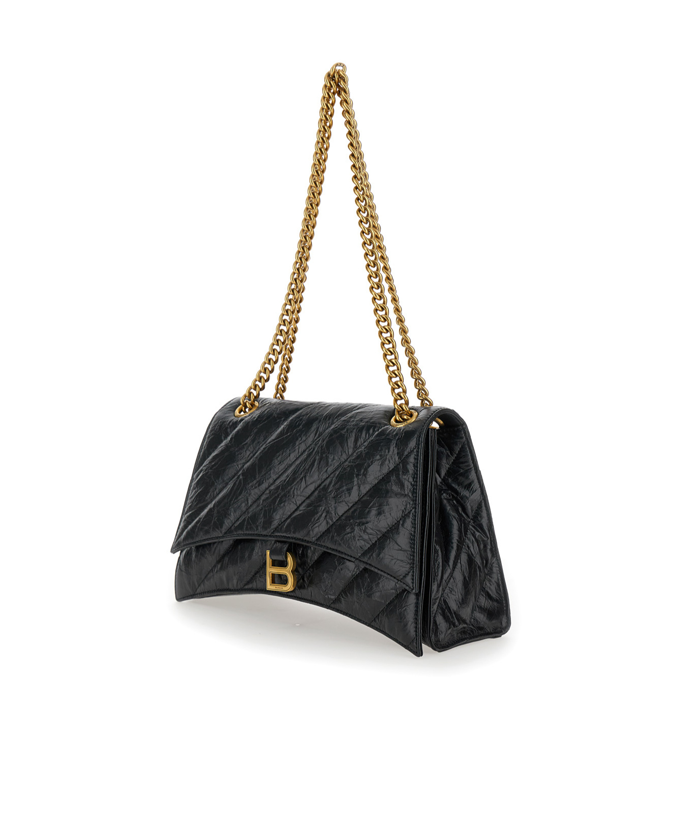 Balenciaga Leather Shoulder Bag With Frontal Monogram In Black