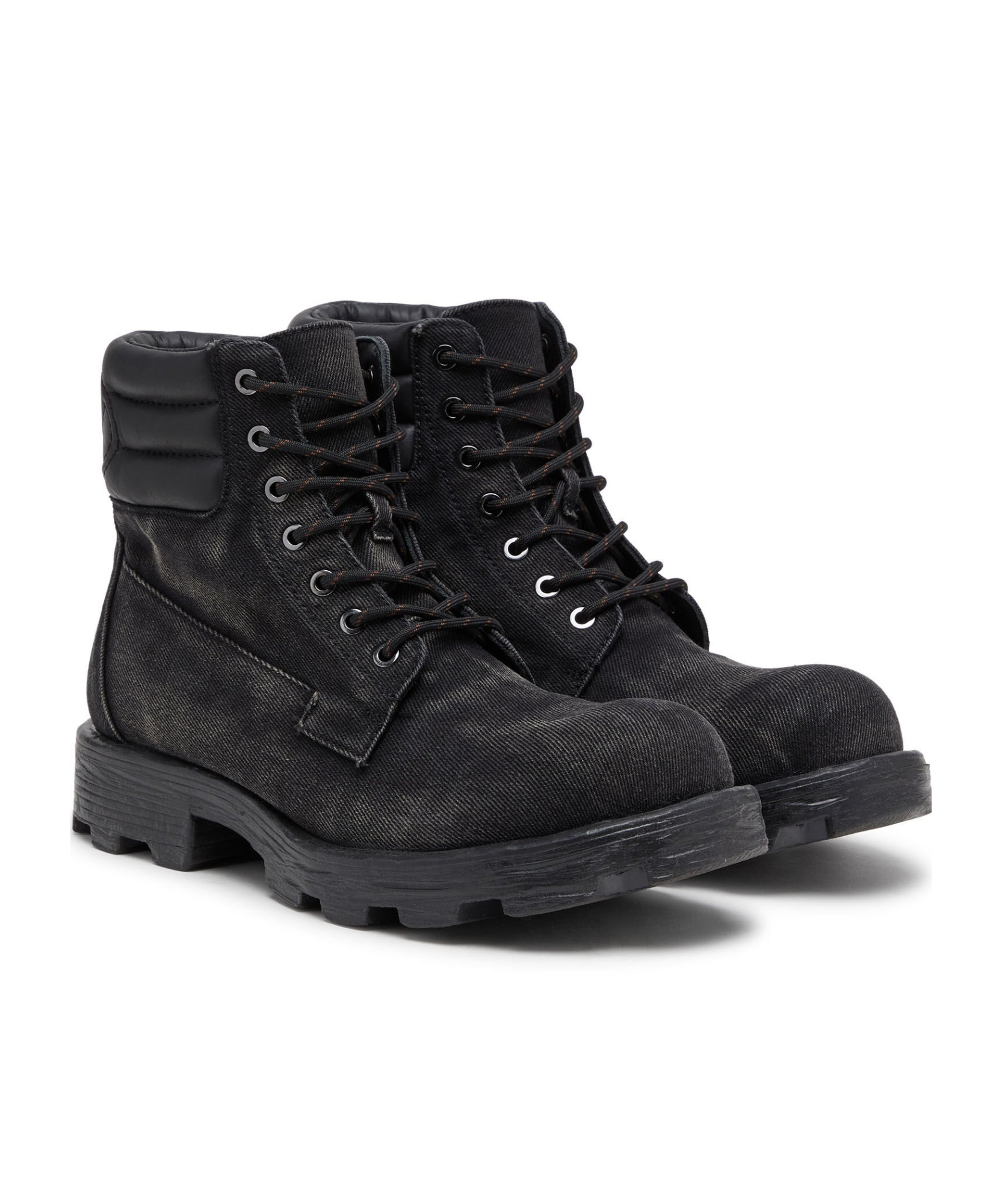 Diesel D-hammer-combat Boots In Denim And Leather In Black