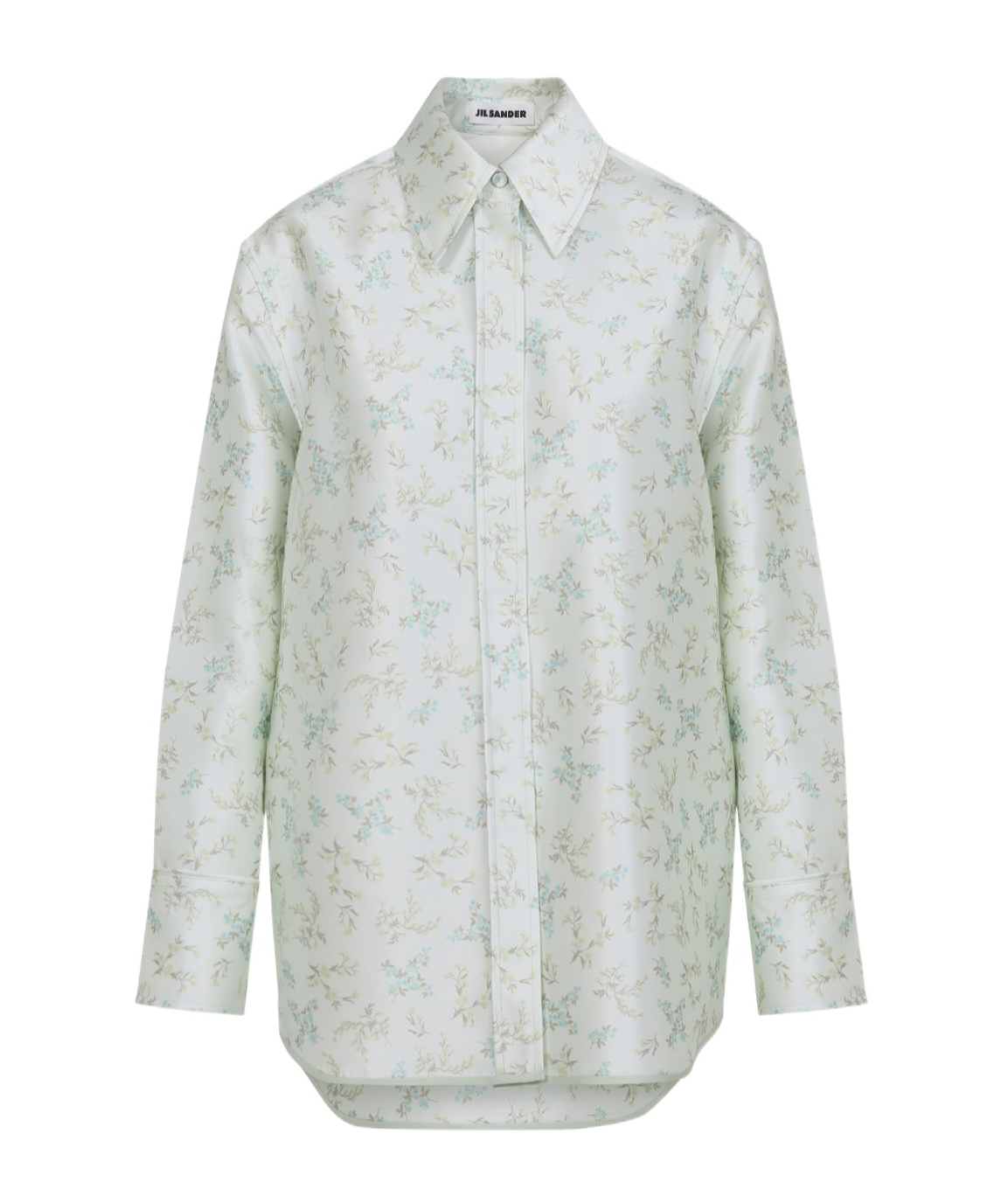 Jil Sander Floral Long Sleeve Shirt With Structured Collar In Green