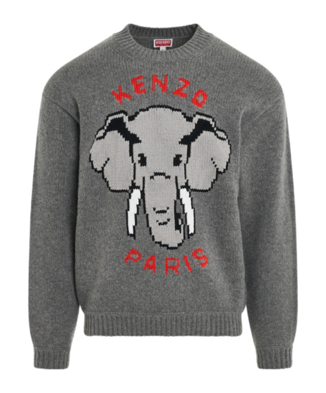 Kenzo Elephant Knit Sweater In Gray