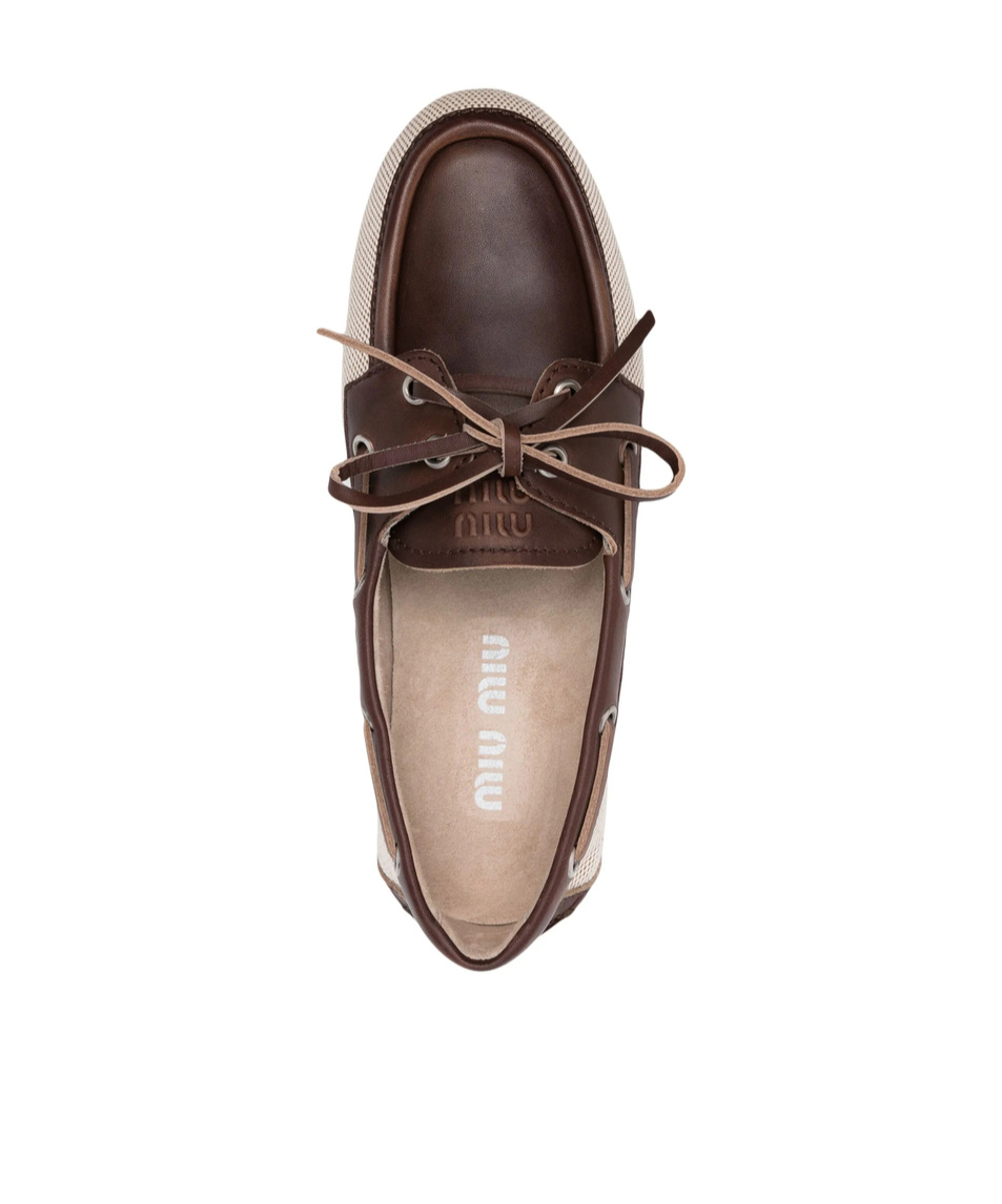 Miu Miu Canvas And Bleached Leather Boat Shoes In Nude
